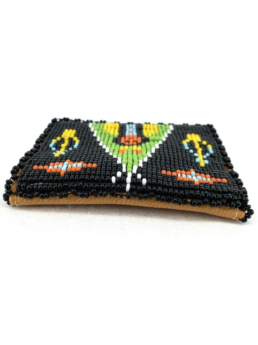 Native American Coin Purse Hand Beaded Leather Pouch Tipi 2.5" x 3" - Picture 7 of 8